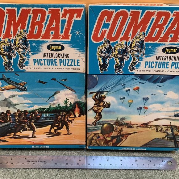 2 Boxed 1960’s JAYMAR COMBAT Tv Show Paratroopers Beach LANDING MILITARY PUZZLES - Picture 1 of 4